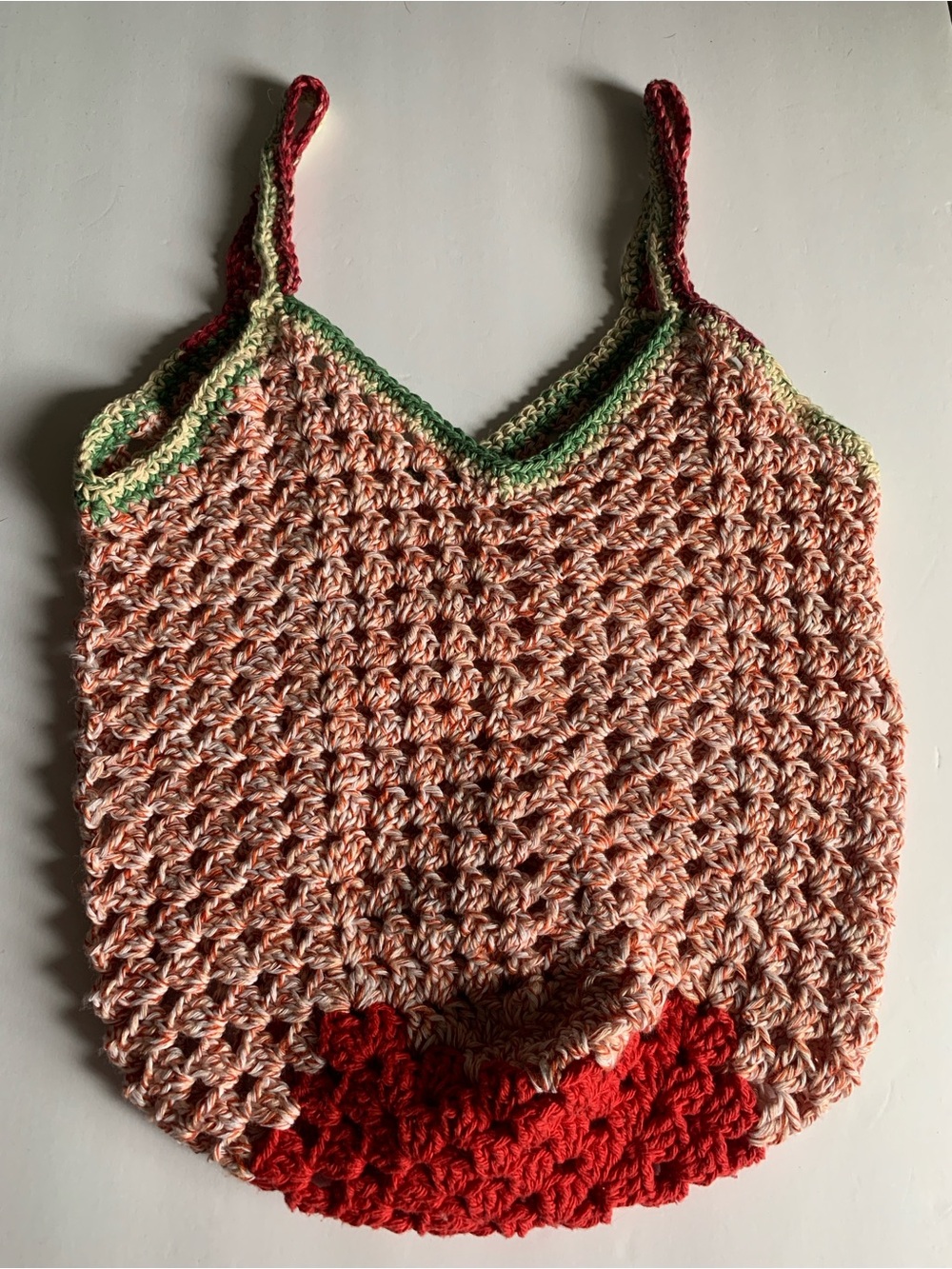 Handmade Crochet Market Tote  Red White Green